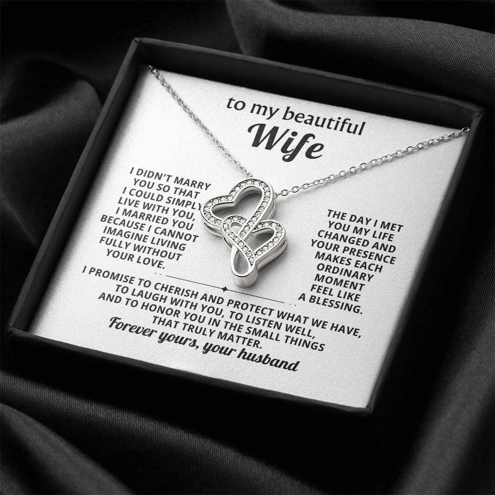 To My Beautiful Wife Heart to Heart Necklace Gift