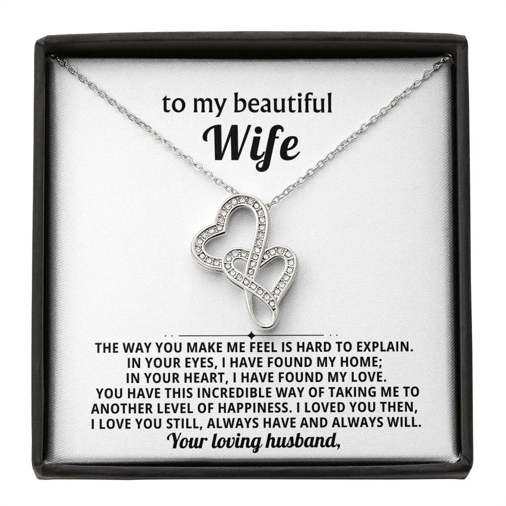To My Beautiful Wife Heart to Heart Necklace Gift