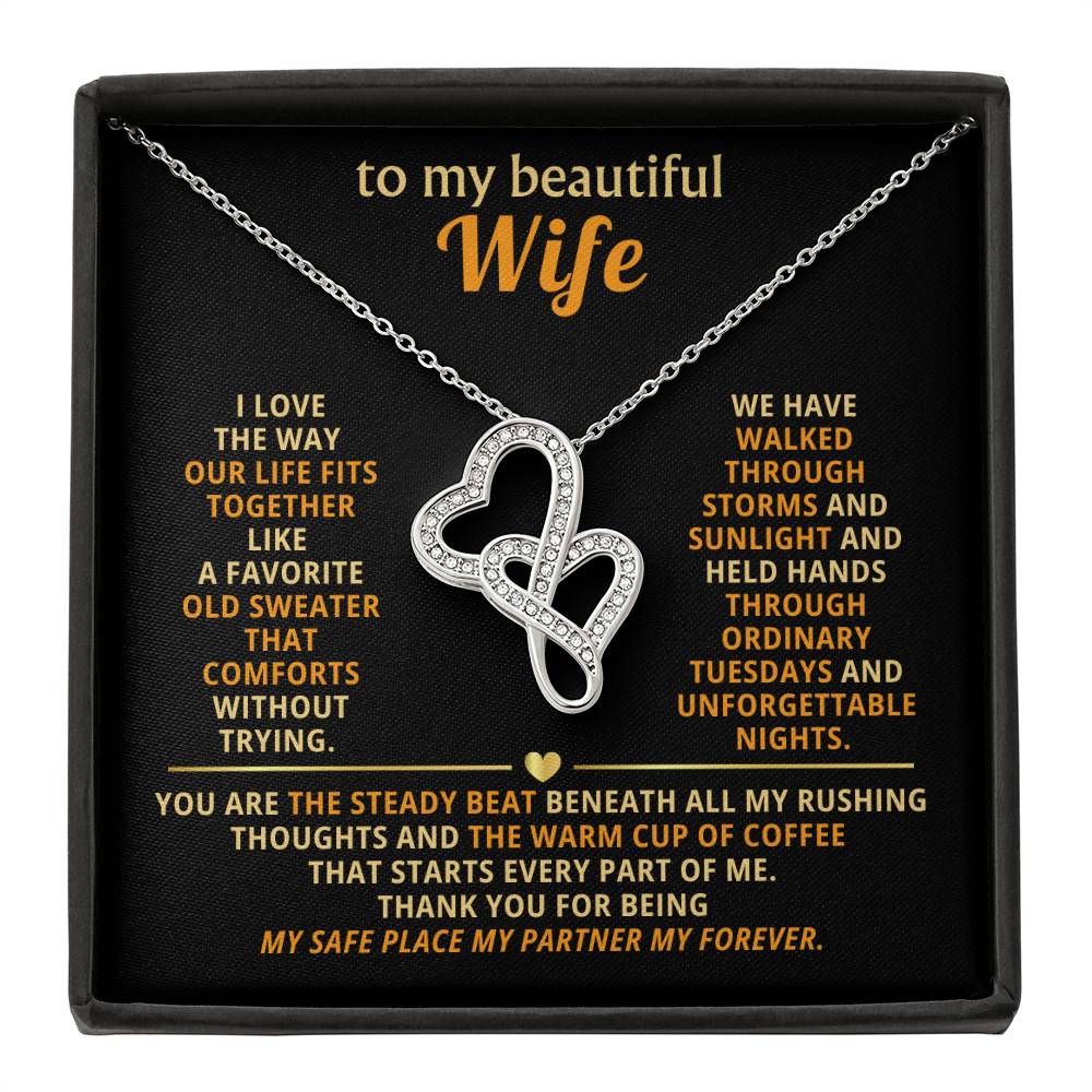To My Beautiful Wife Heart to Heart Necklace Gift