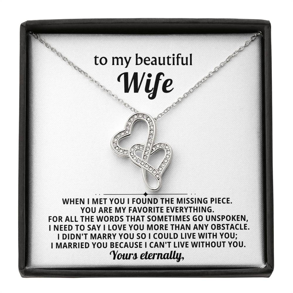 To My Beautiful Wife Heart to Heart Necklace Gift