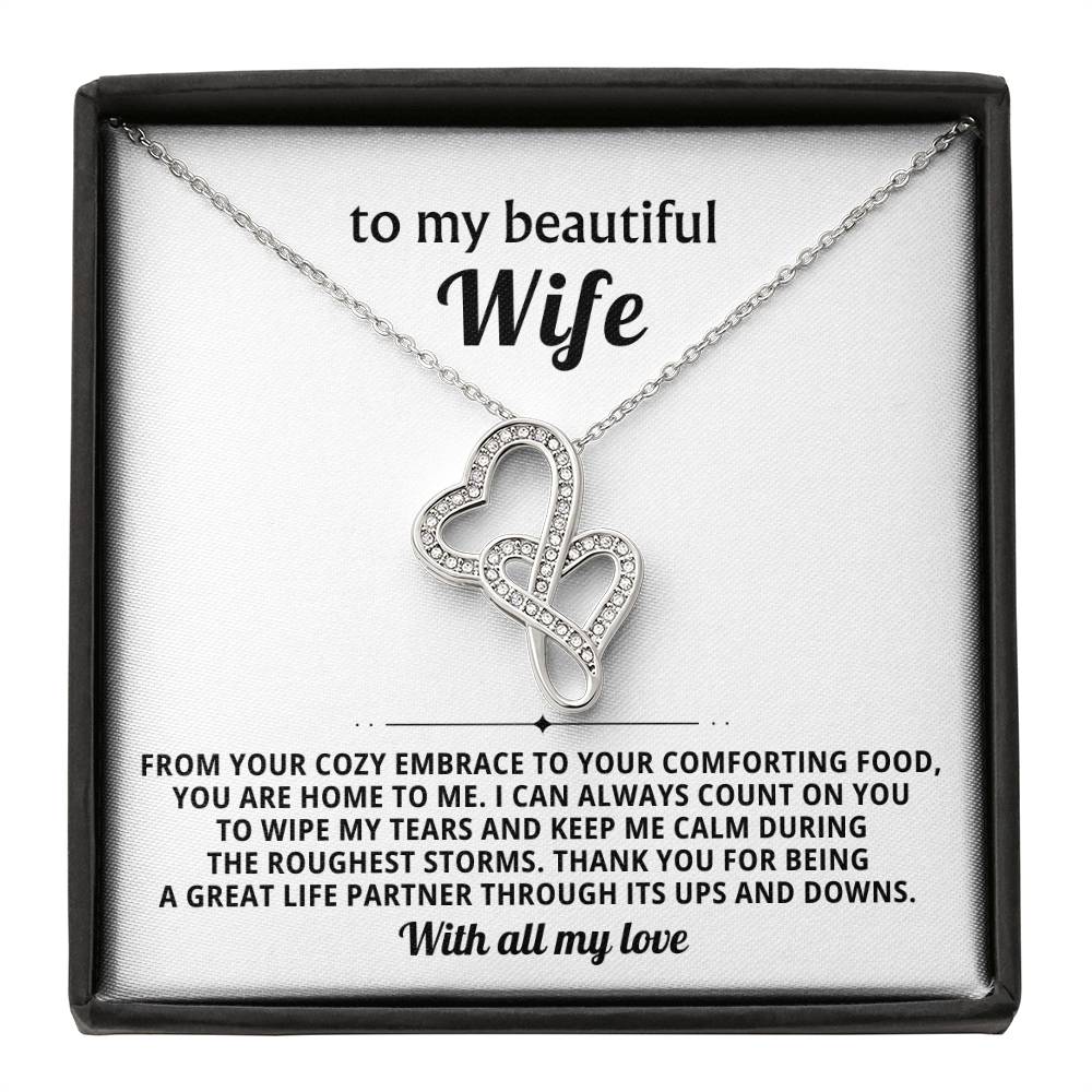 To My Beautiful Wife Heart to Heart Necklace Gift