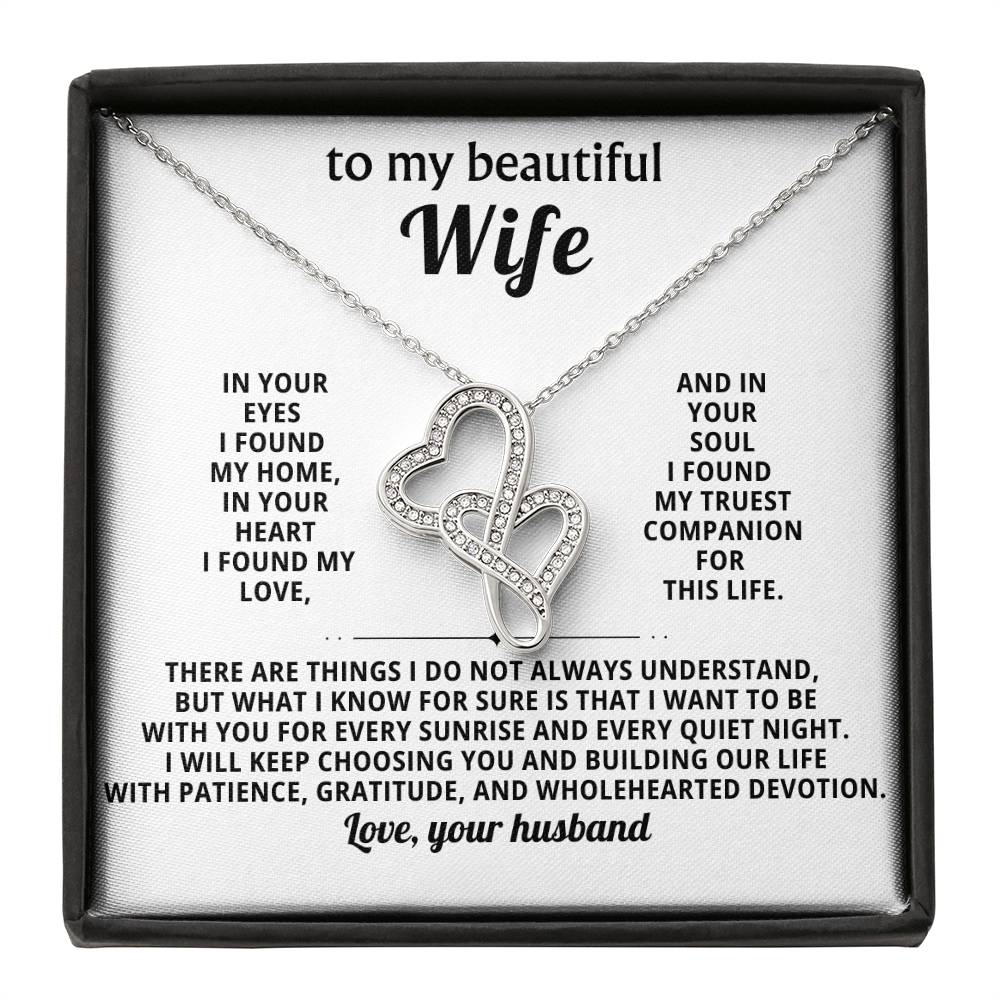 To My Beautiful Wife Heart to Heart Necklace Gift