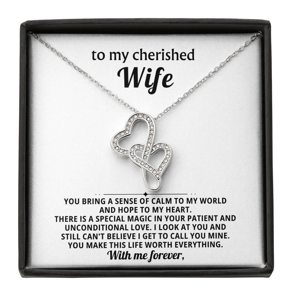 To My Cherished Wife Heart to Heart Necklace Gift