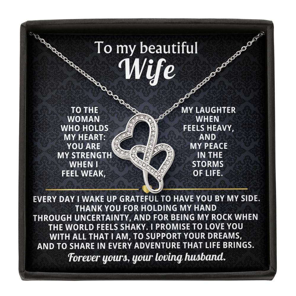 To My Beautiful Wife Heart to Heart Necklace Gift
