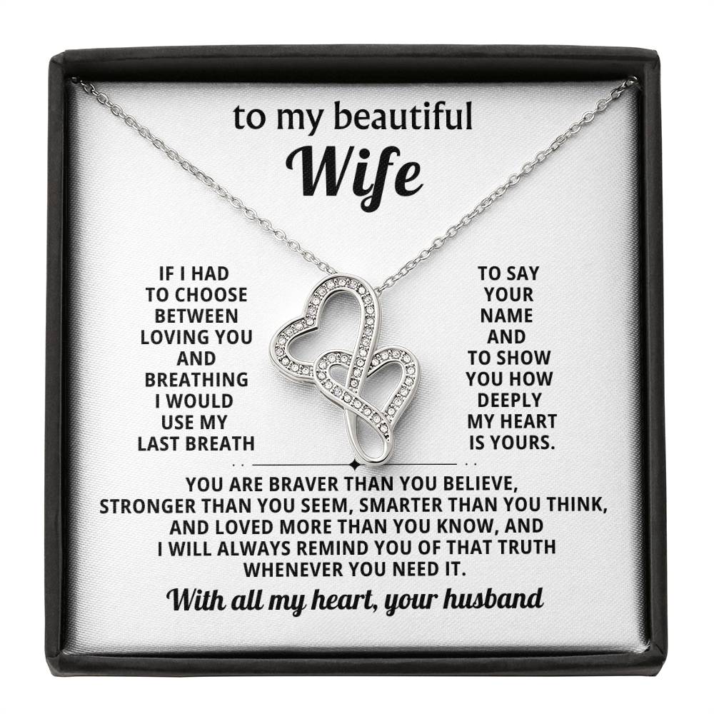 To My Beautiful Wife Heart to Heart Necklace Gift
