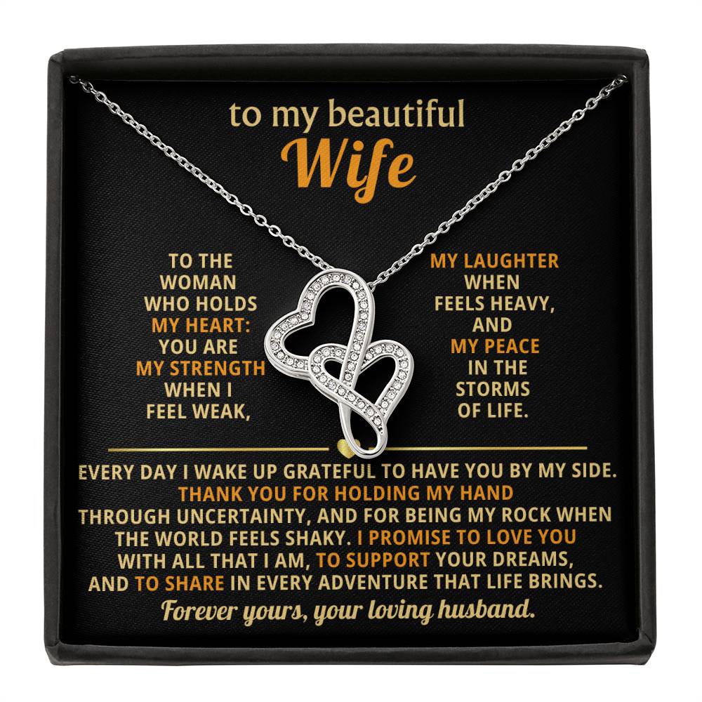 To My Beautiful Wife Heart to Heart Necklace Gift