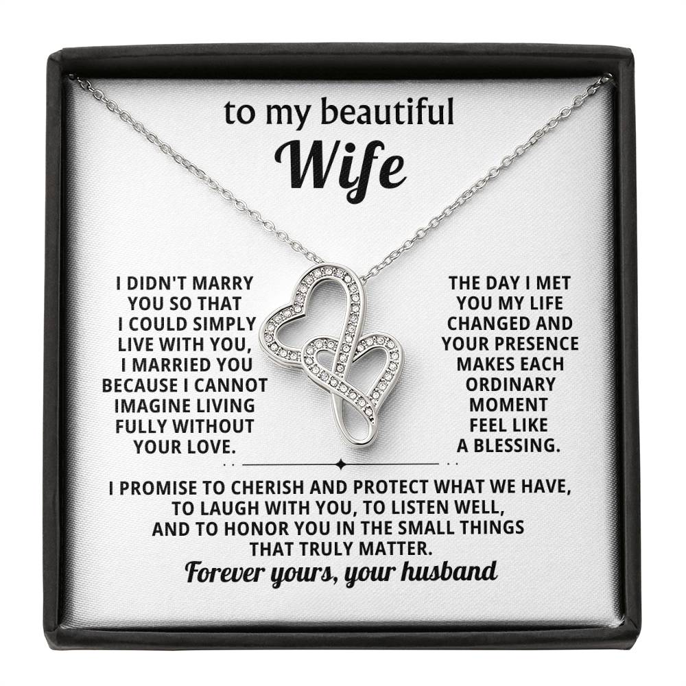 To My Beautiful Wife Heart to Heart Necklace Gift