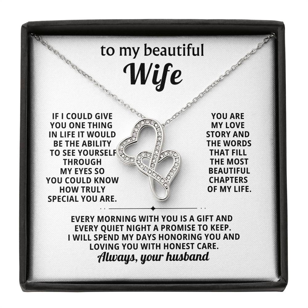 To My Beautiful Wife Heart to Heart Necklace Gift