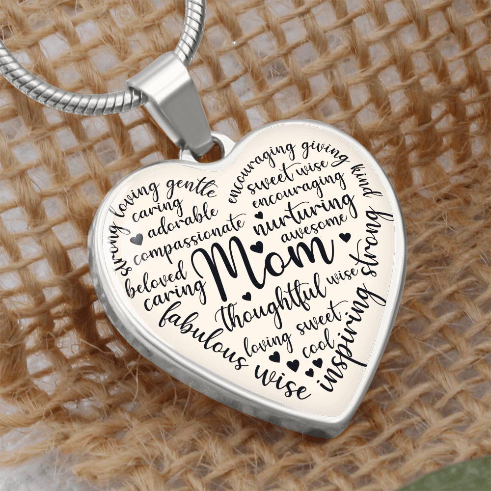 Mom Engraved Heart Pendant-[Heartfelt Family Gift]