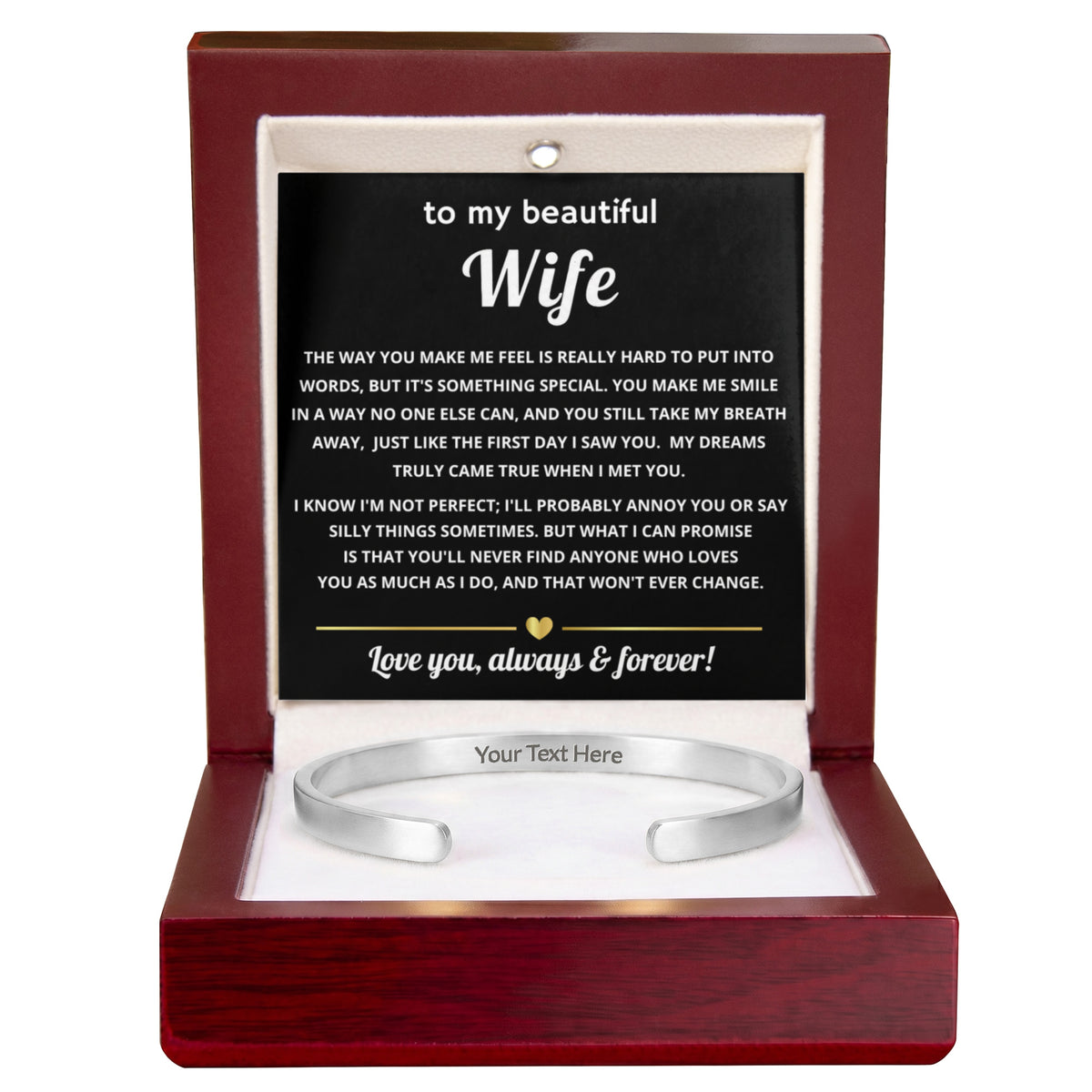 To My Beautiful Wife Engraved Cuff Bracelet Gift