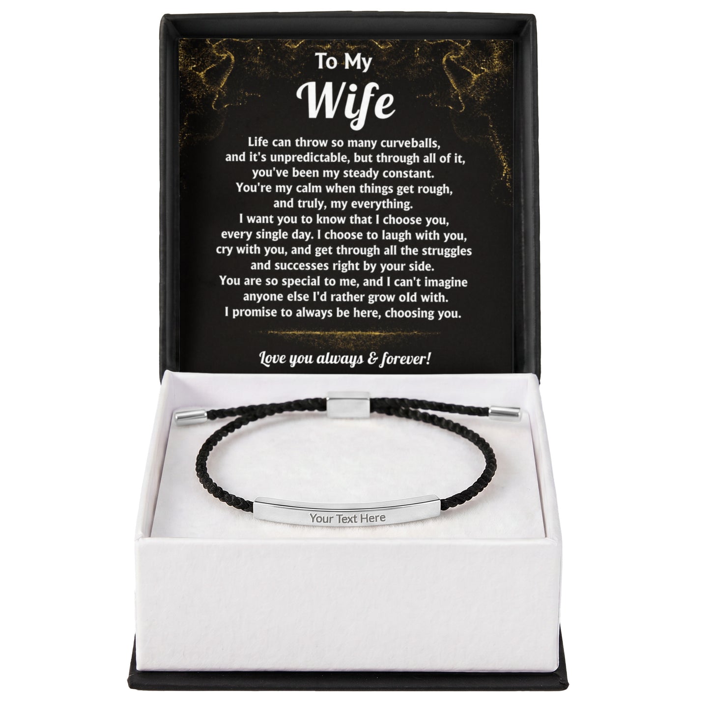 To MyWife Engraved Nylon Bar Bracelet
