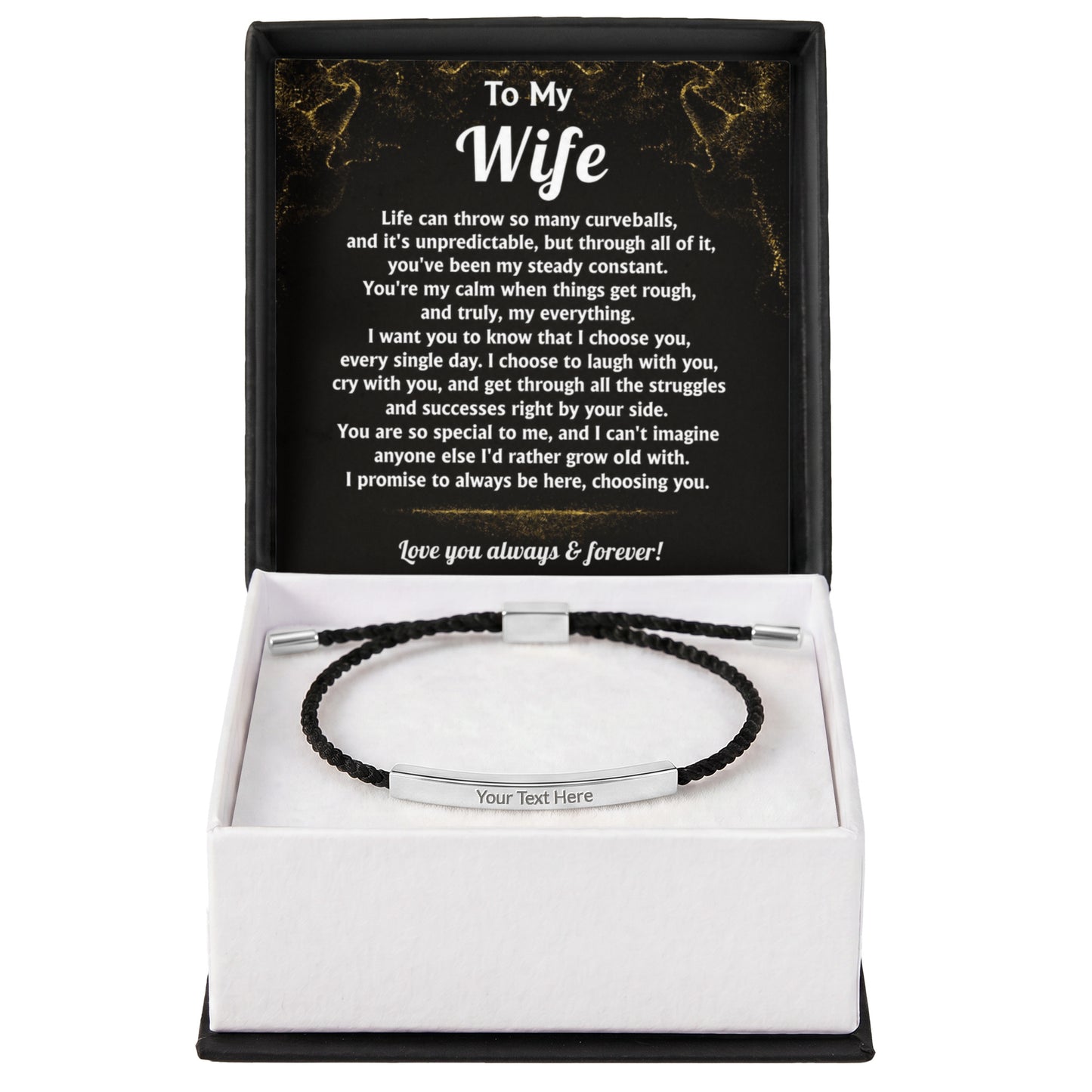 To My Wife Engraved Nylon Bar Bracelet