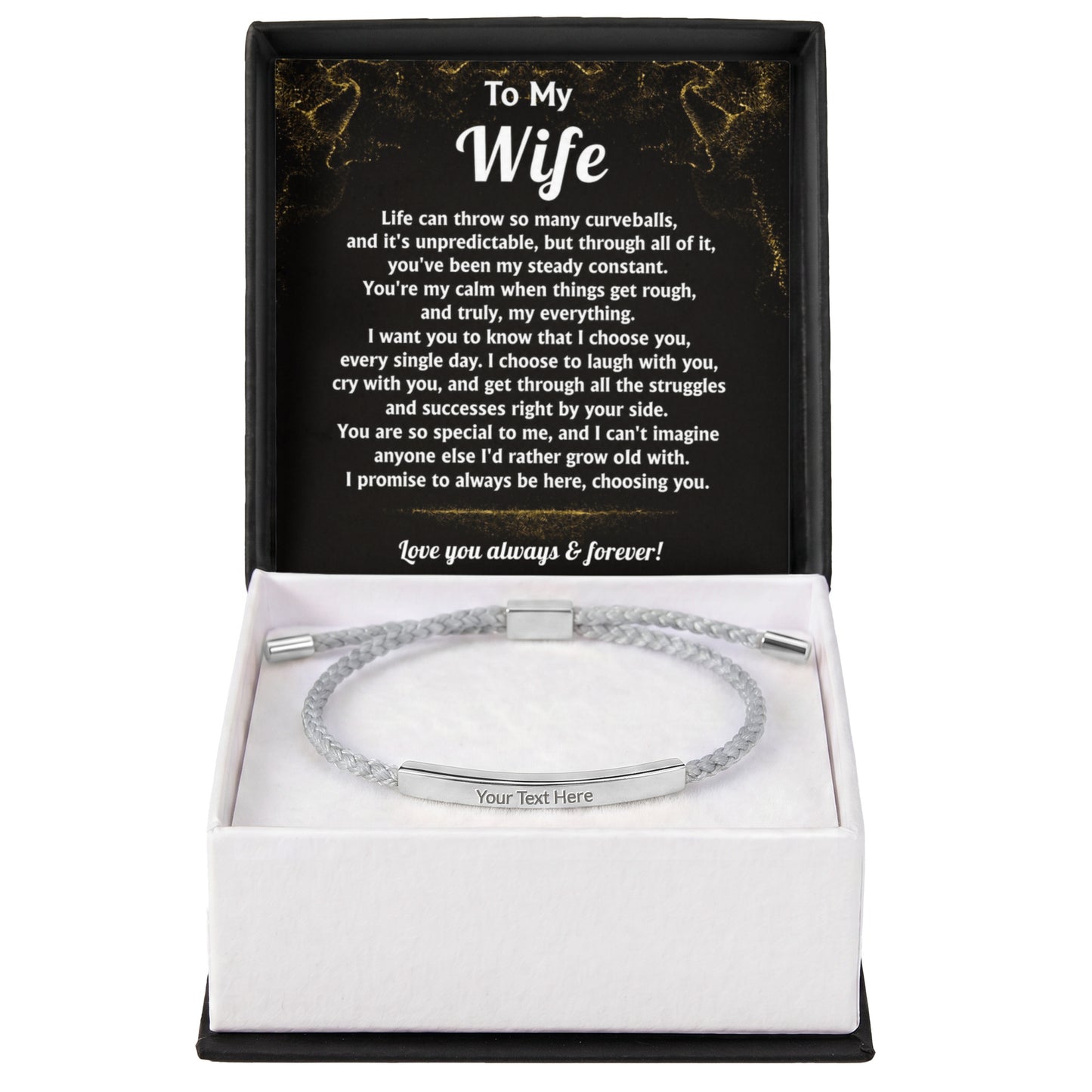 To MyWife Engraved Nylon Bar Bracelet