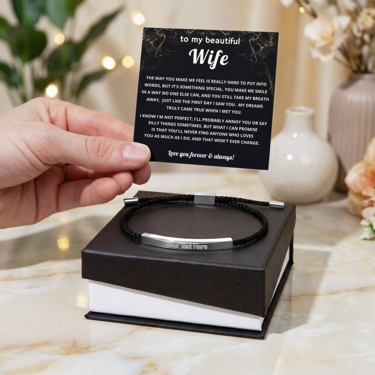 To My Wife Engraved Nylon Bar Bracelet