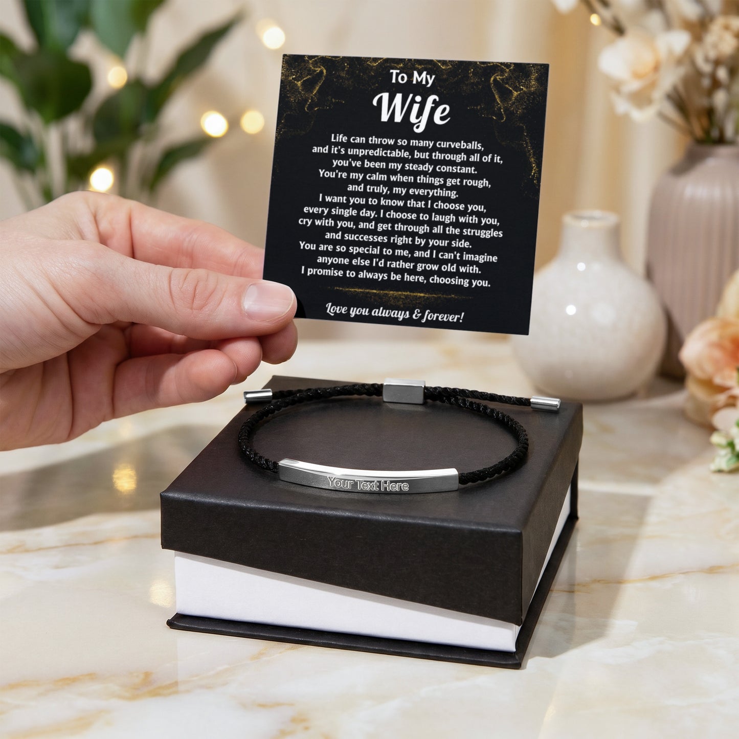 To My Wife Engraved Nylon Bar Bracelet