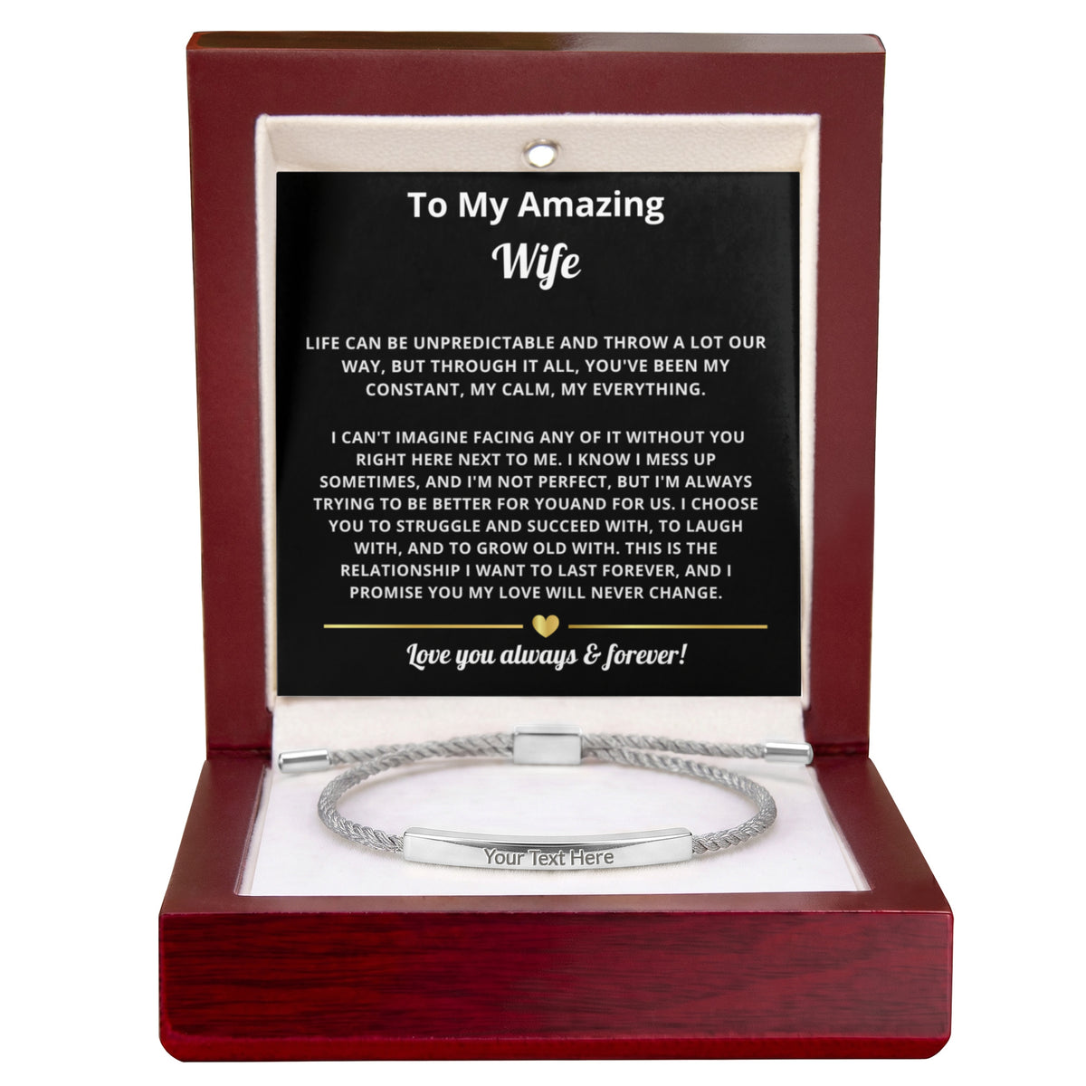 To My Amazing Wife Engraved Nylon Bar Bracelet