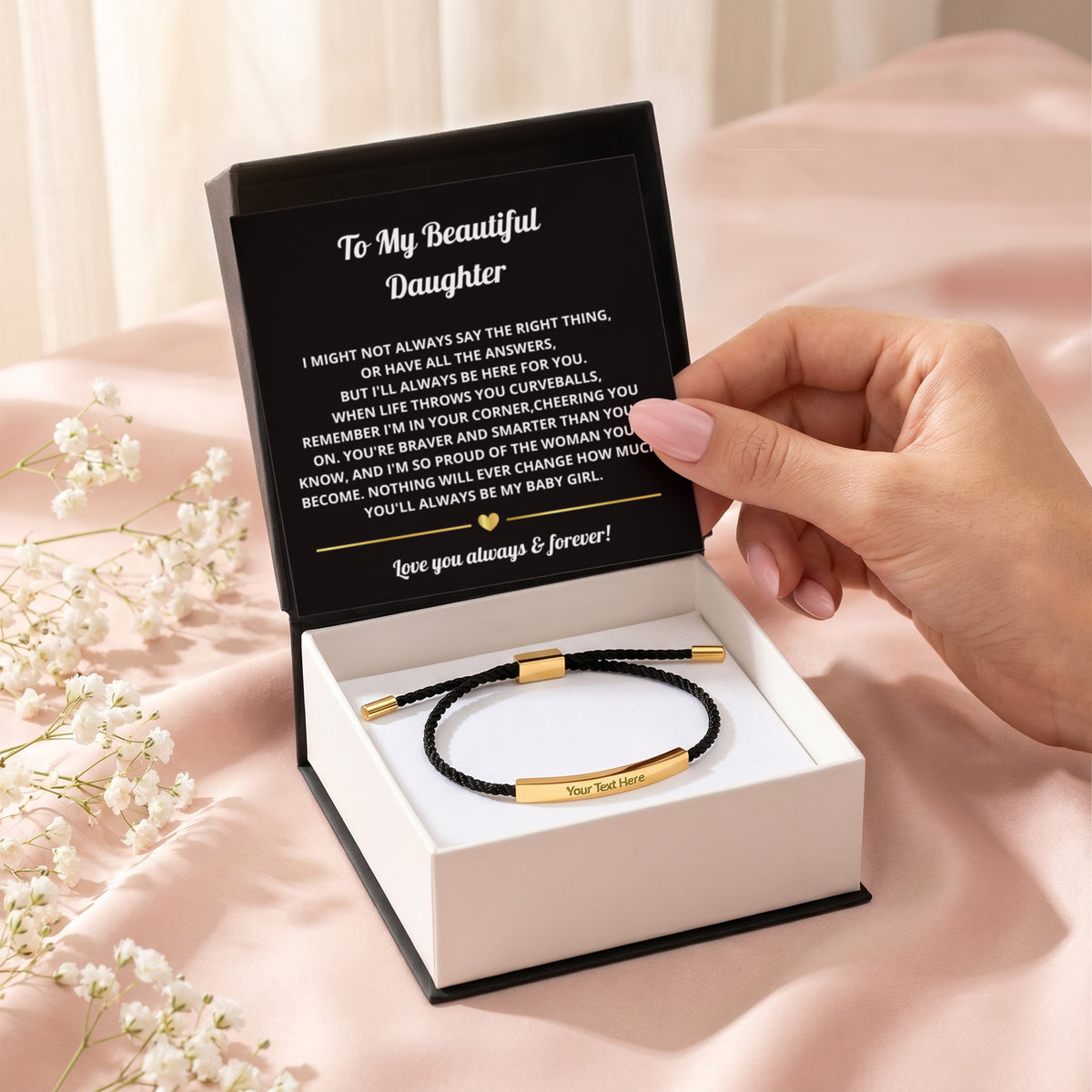 To My Daughter Engraved Nylon Bar Bracelet