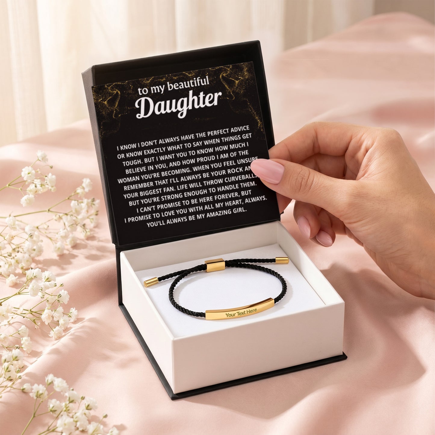 To My Daughter Engraved Nylon Bar Bracelet