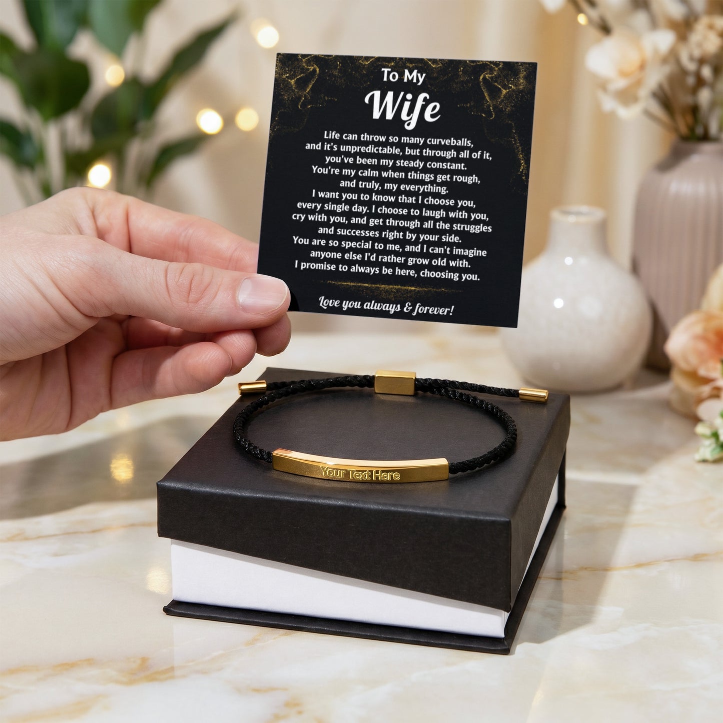 To My Wife Engraved Nylon Bar Bracelet