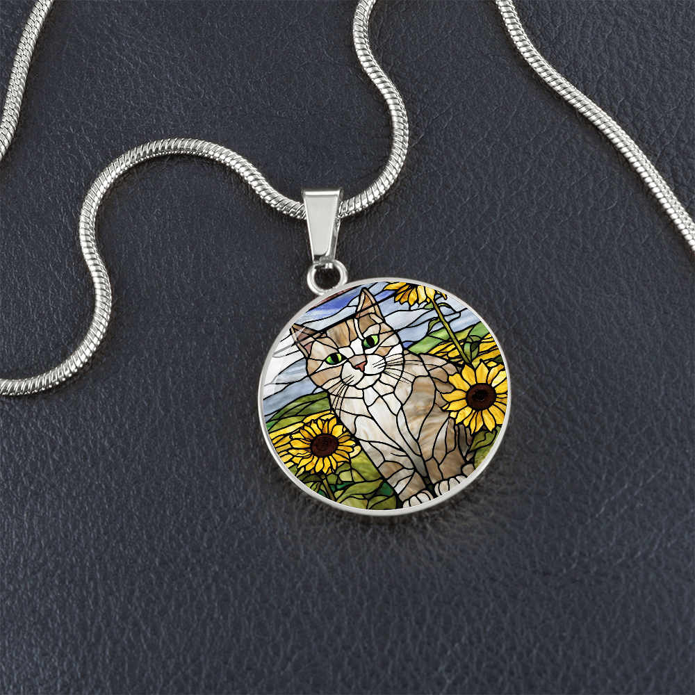 Cat  Sunflower Engraved Necklace - Handcrafted Feline Accessory-[Heartfelt Family Gift]