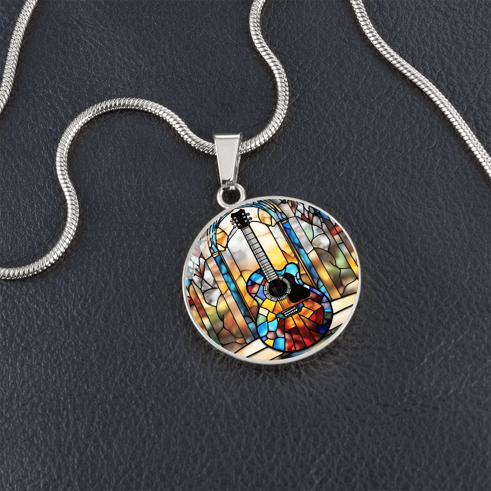 Engraved Stained Glass Guitar Necklace - Handcrafted and Unique-[Heartfelt Family Gift]