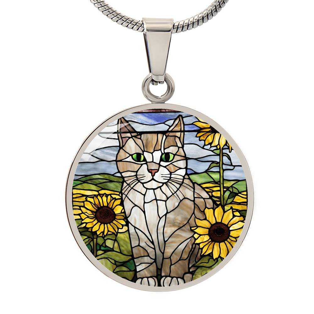 Cat  Sunflower Engraved Necklace - Handcrafted Feline Accessory-[Heartfelt Family Gift]
