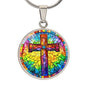 Stained Glass Style Cross Necklace