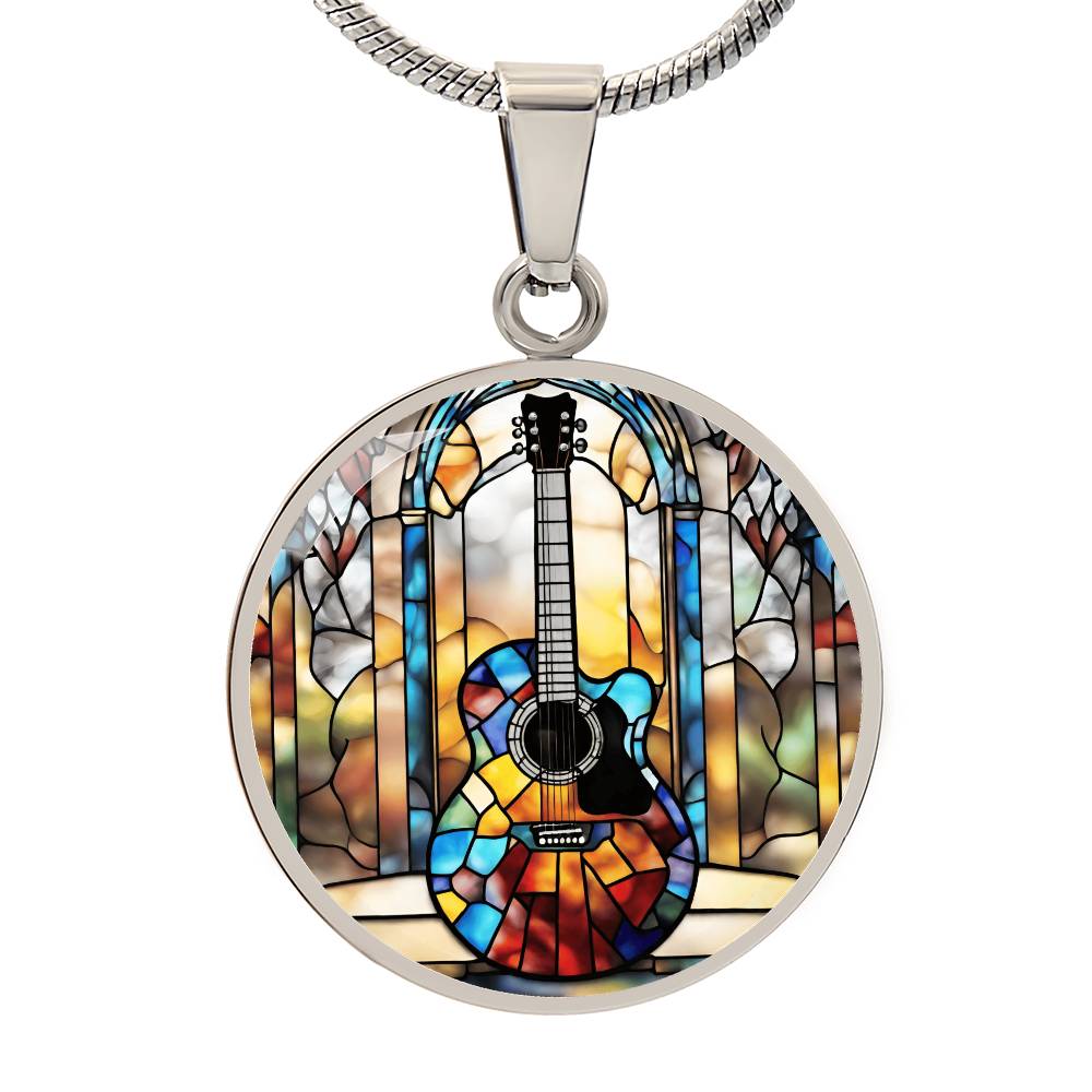 Engraved Stained Glass Guitar Necklace - Handcrafted and Unique-[Heartfelt Family Gift]