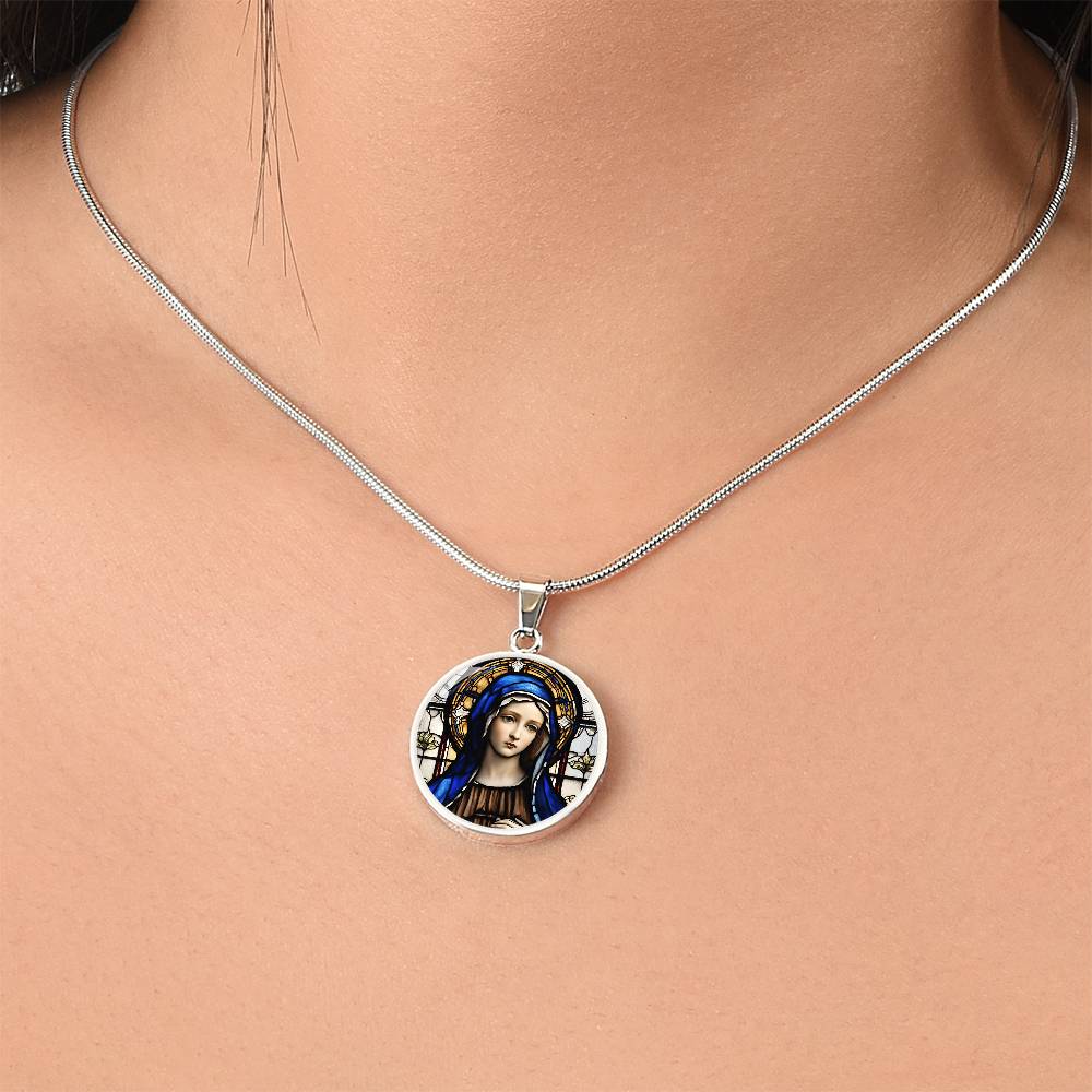 Virgin Mary Engraved Necklace - Religious Jewelry for Women