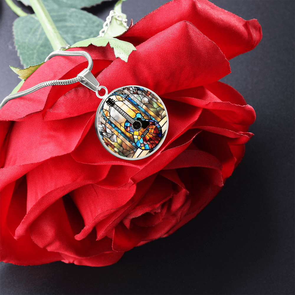 Engraved Stained Glass Guitar Necklace - Handcrafted and Unique-[Heartfelt Family Gift]