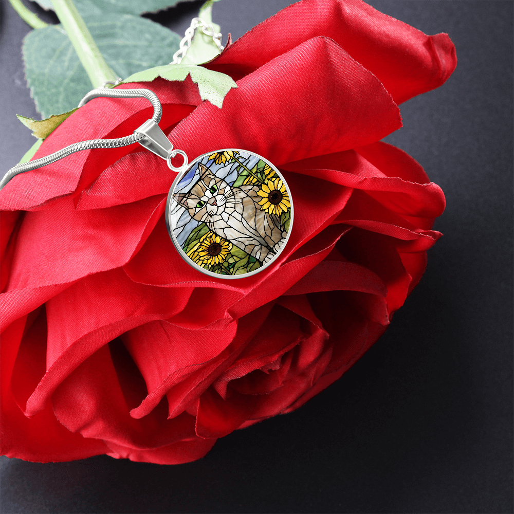 Cat  Sunflower Engraved Necklace - Handcrafted Feline Accessory-[Heartfelt Family Gift]