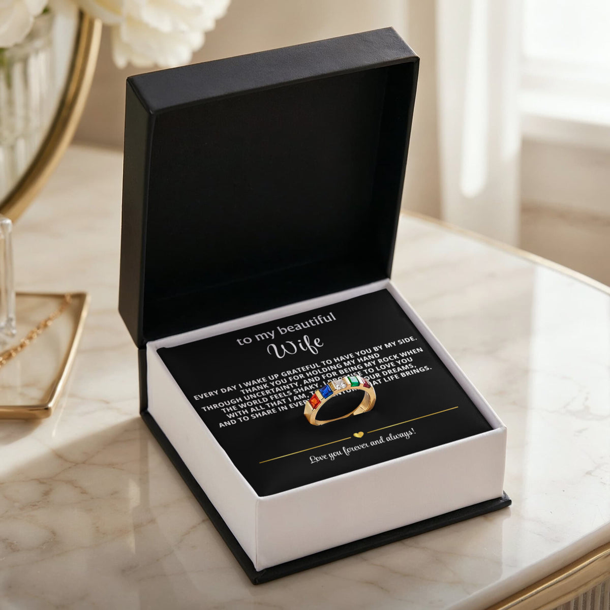 To My Wife Stackable Birthstone Ring
