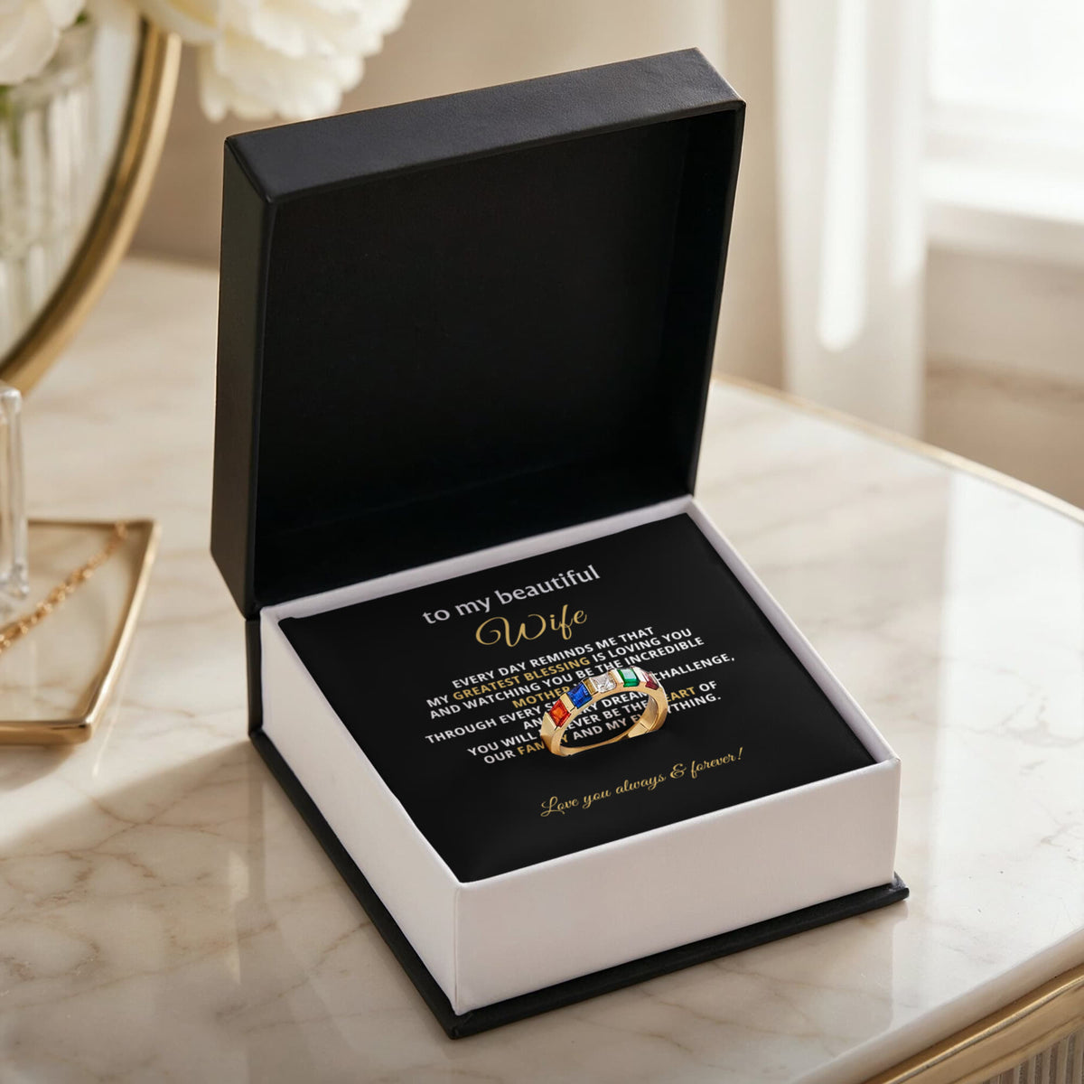 To My Wife Stackable Birthstone Ring