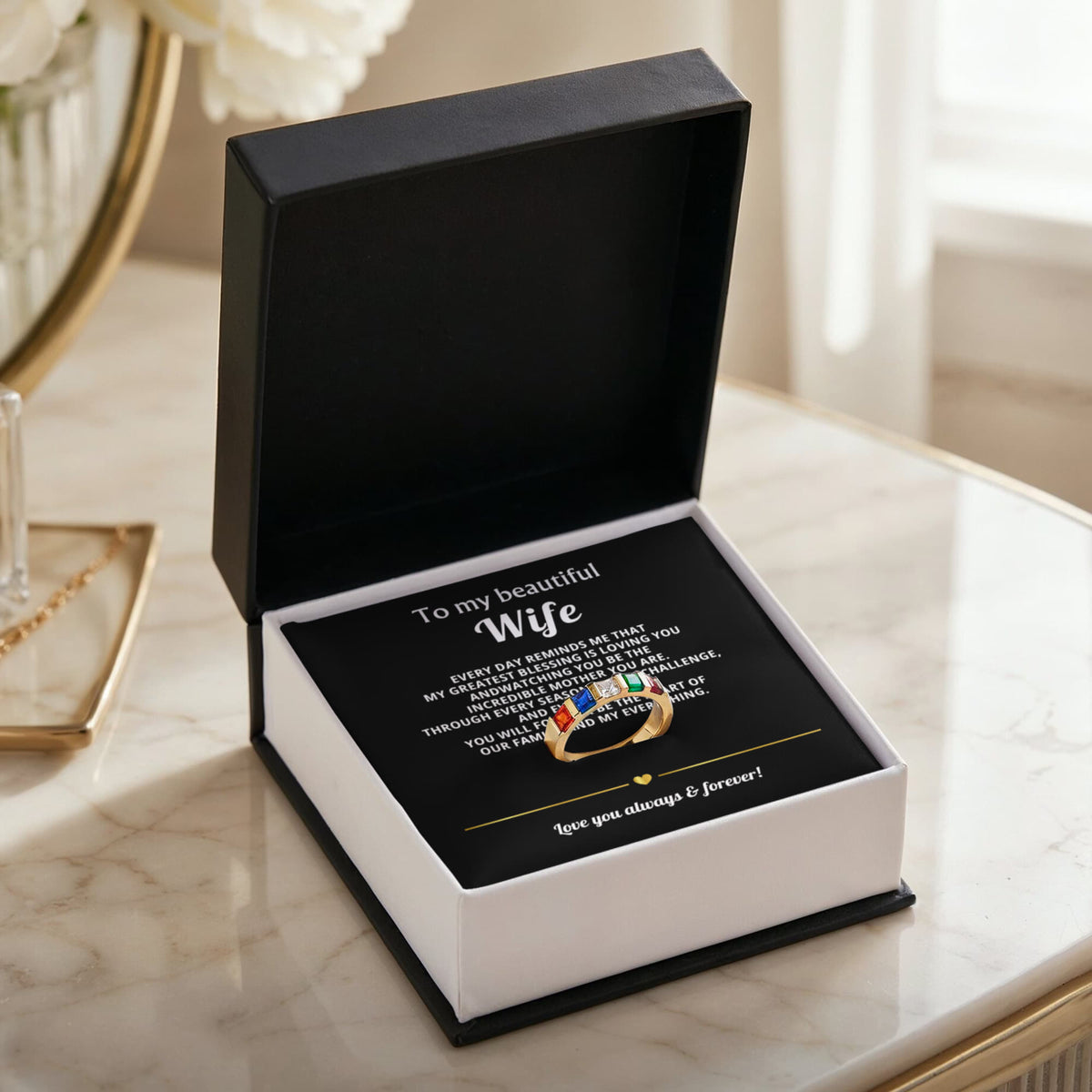 To My Beautiful Wife Stackable Birthstone Ring