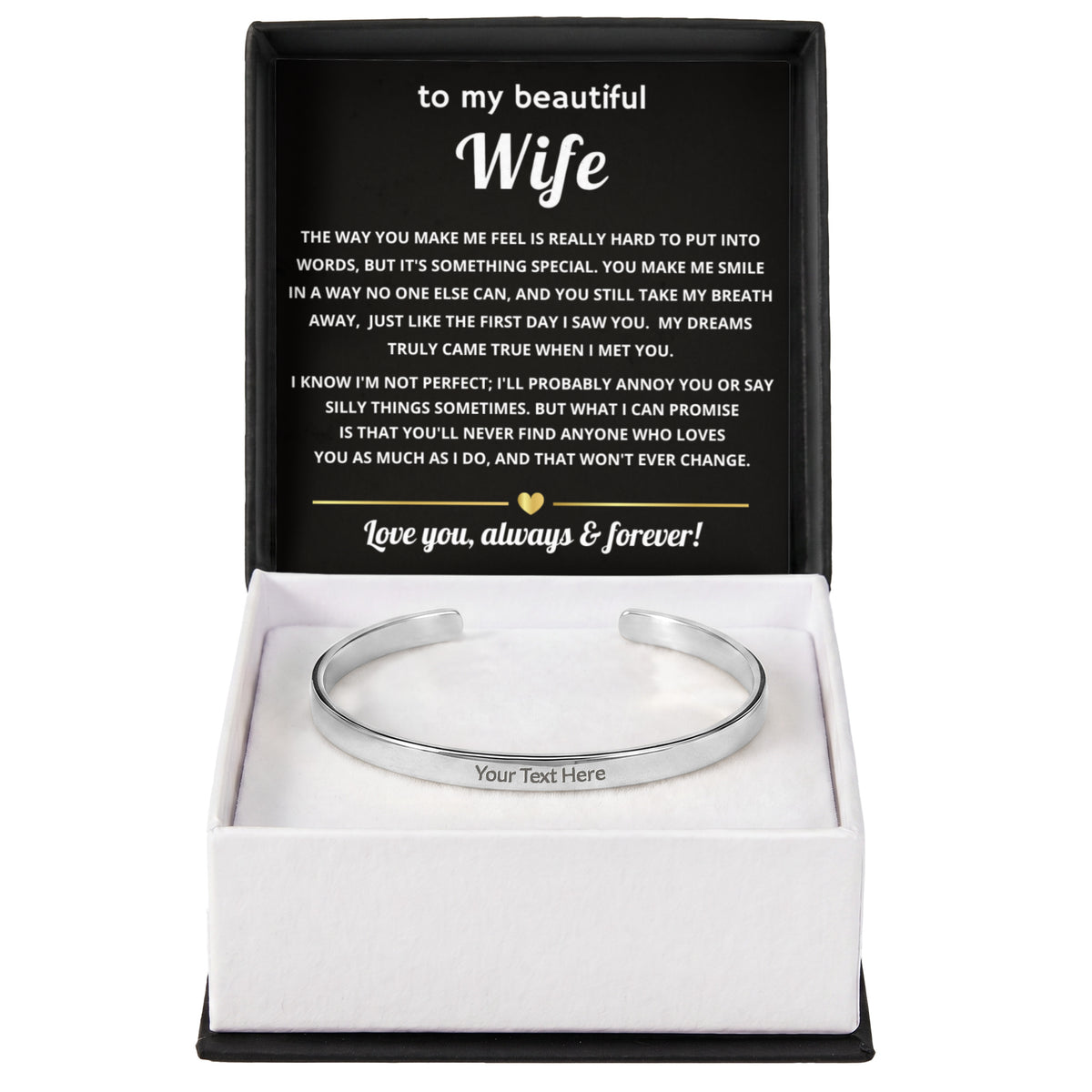 To My Beautiful Wife Engraved Cuff Bracelet Gift