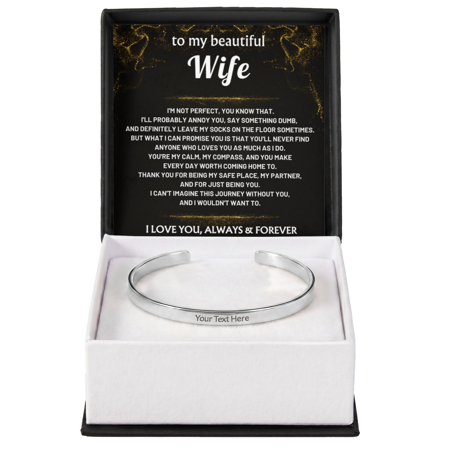 To My Beautiful Wife Engraved Cuff Bracelet