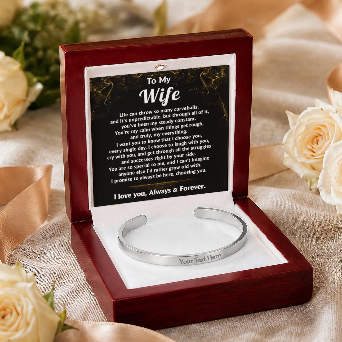 To My Wife Custom Engraved Cuff Bracelet Gift