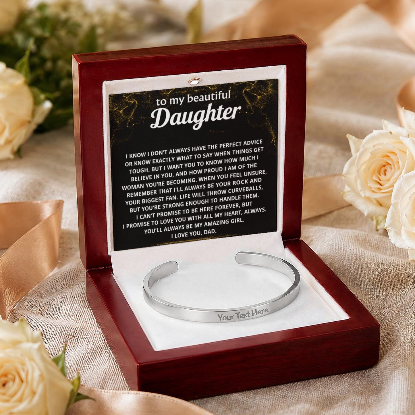 To My Daughter Engraved Cuff Bracelet Gift