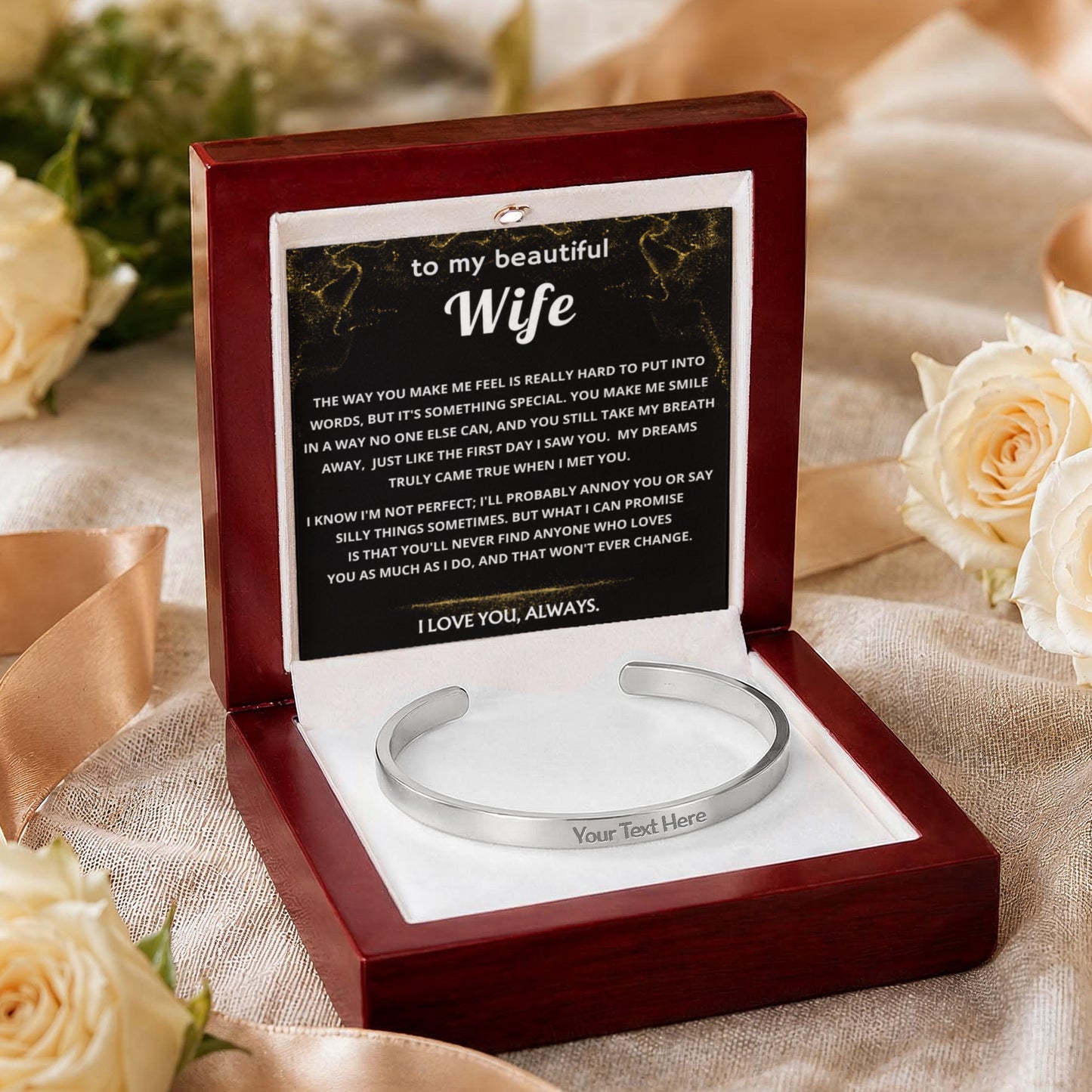 Wife Engraved Cuff Bracelet