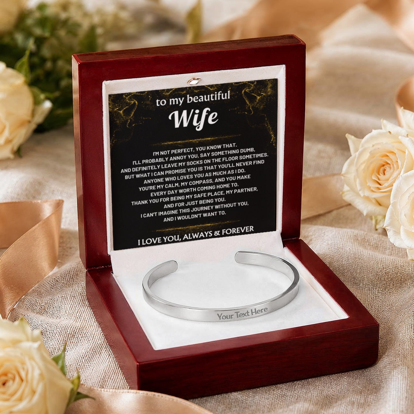 To My Beautiful Wife Engraved Cuff Bracelet
