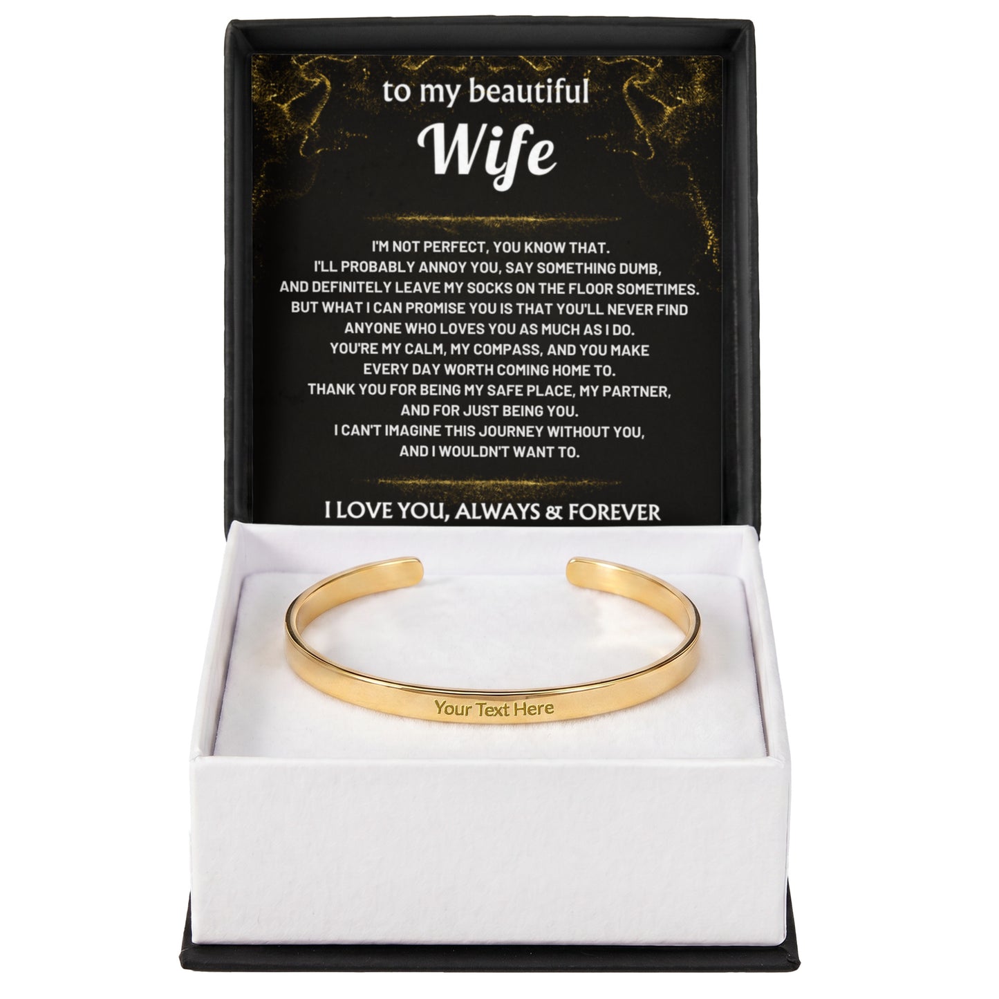 To My Beautiful Wife Engraved Cuff Bracelet