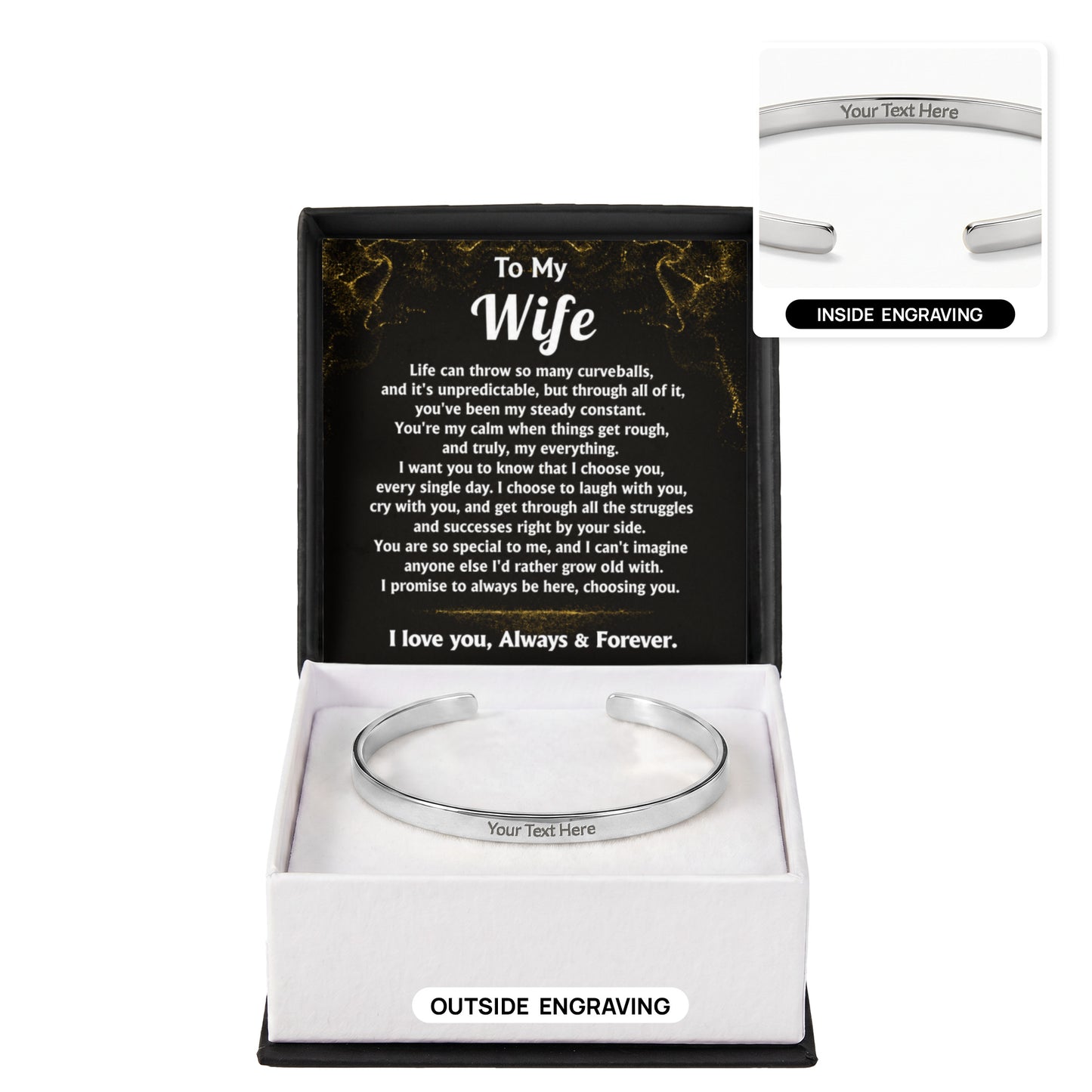 To My Wife Custom Engraved Cuff Bracelet Gift