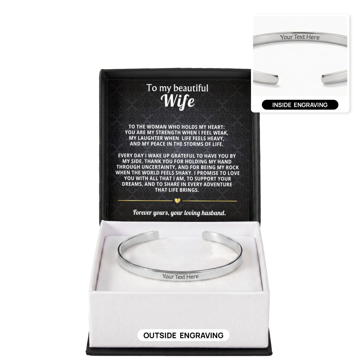 To My Wife Forever & Always Engraved Cuff Bracelet Gift