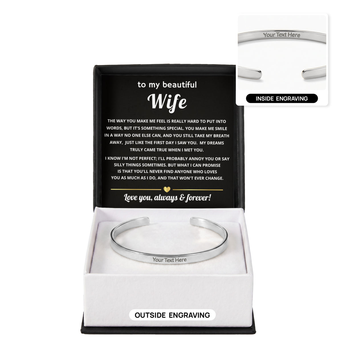 To My Beautiful Wife Engraved Cuff Bracelet Gift