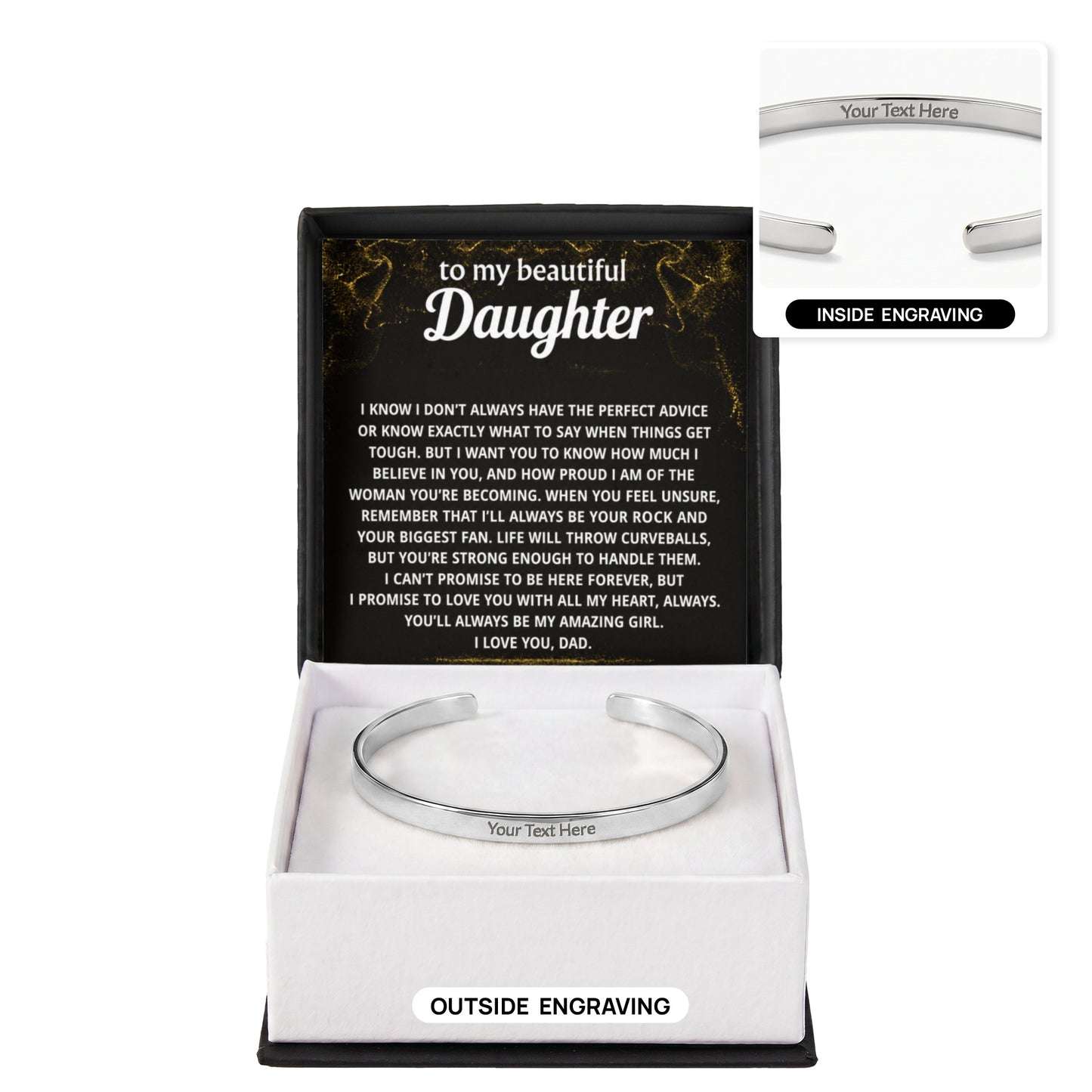 To My Daughter Engraved Cuff Bracelet Gift