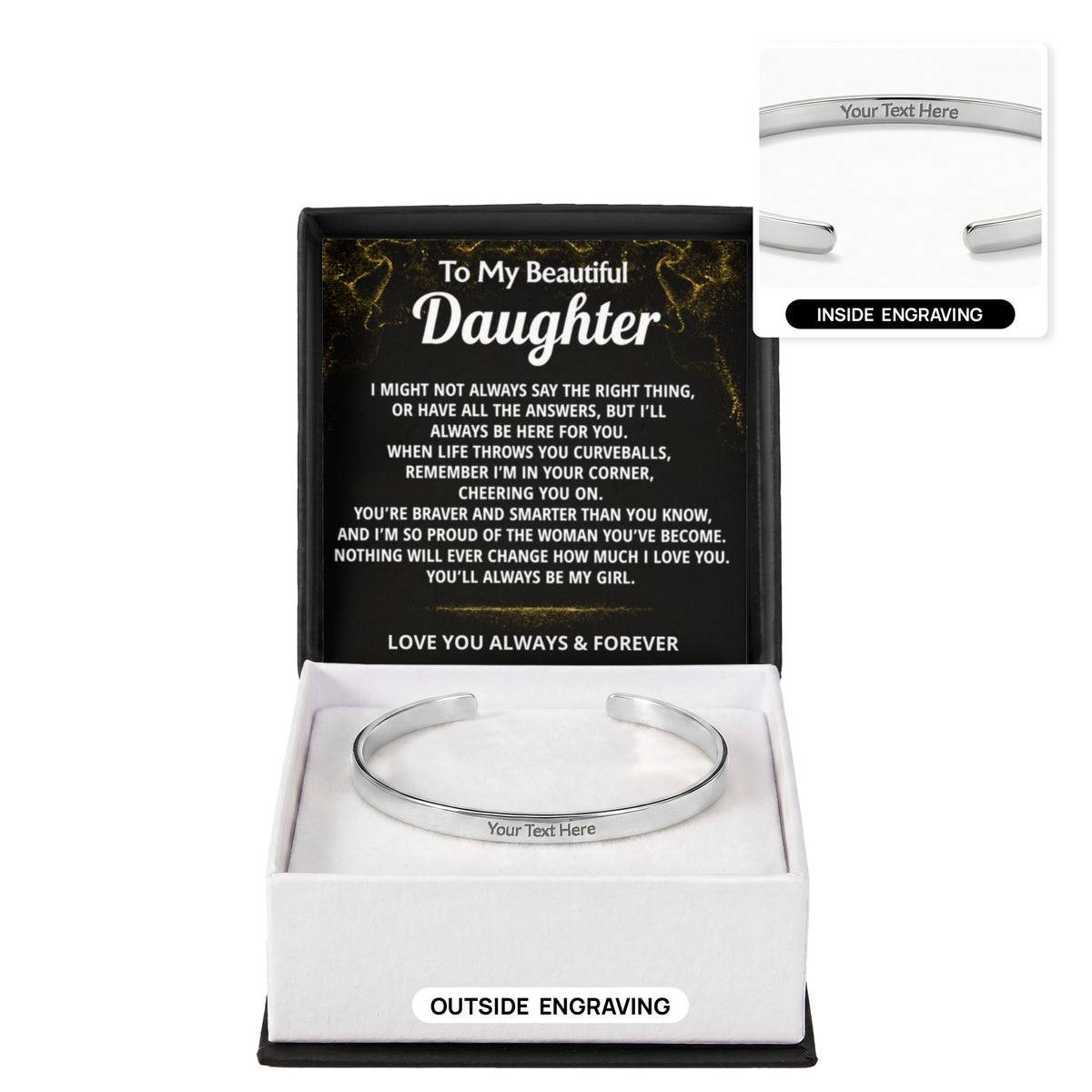 To My Daughter Engraved Cuff Bracelet Gift