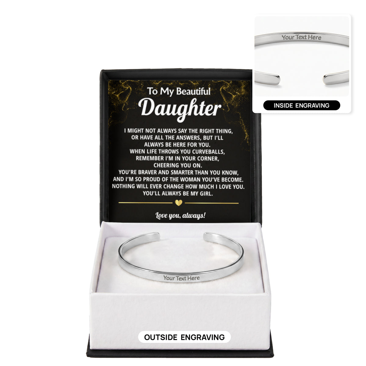 Daughter Engraved Cuff Bracelet Gift