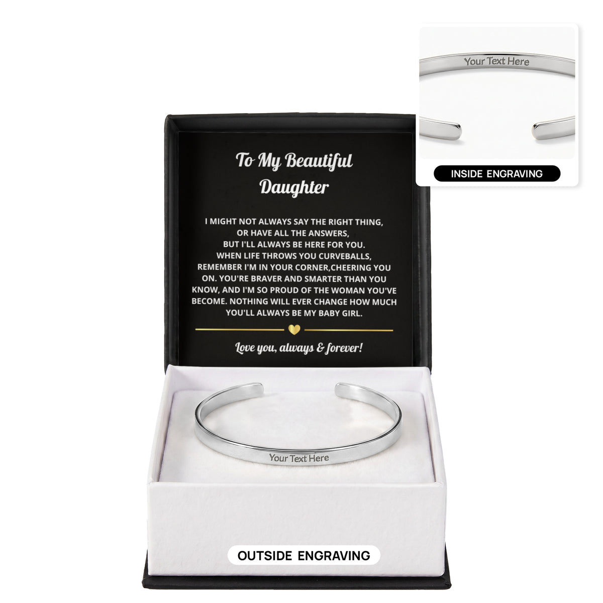 Daughter Engraved Cuff Bracelet Gift