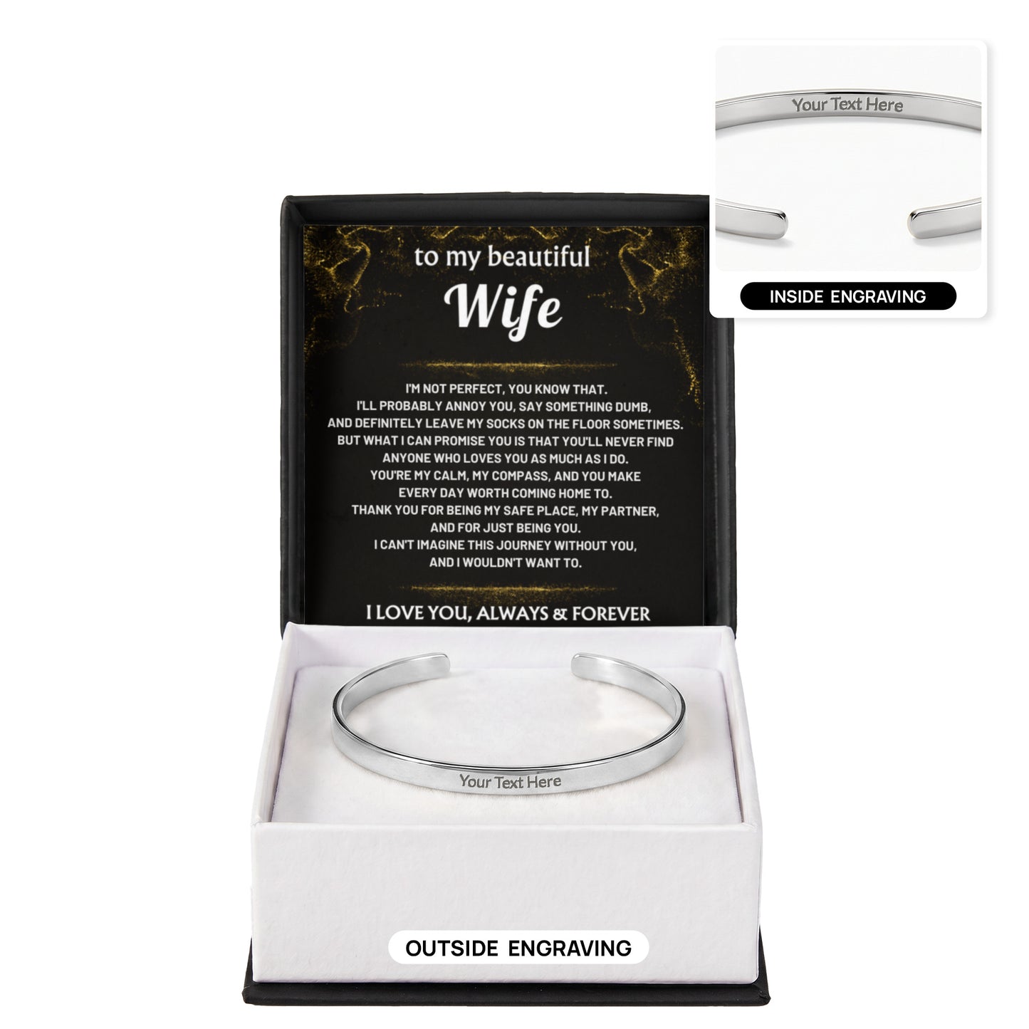 To My Beautiful Wife Engraved Cuff Bracelet