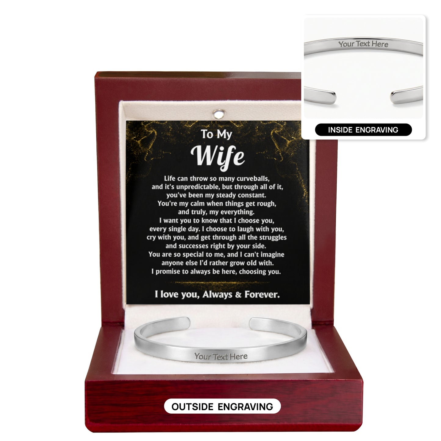 To My Wife Custom Engraved Cuff Bracelet Gift
